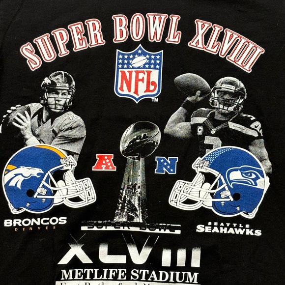 Super Bowl XLVIII Denver Broncos Seattle Seahawks Feb 2, 2014 T-Shirt Men Size S - Picture 3 of 5